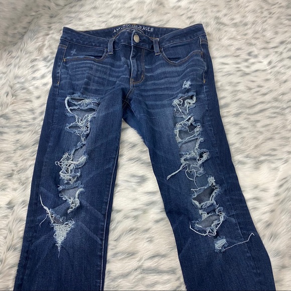 American Eagle DarkWash Ripped Jean Jegging - Picture 4 of 7